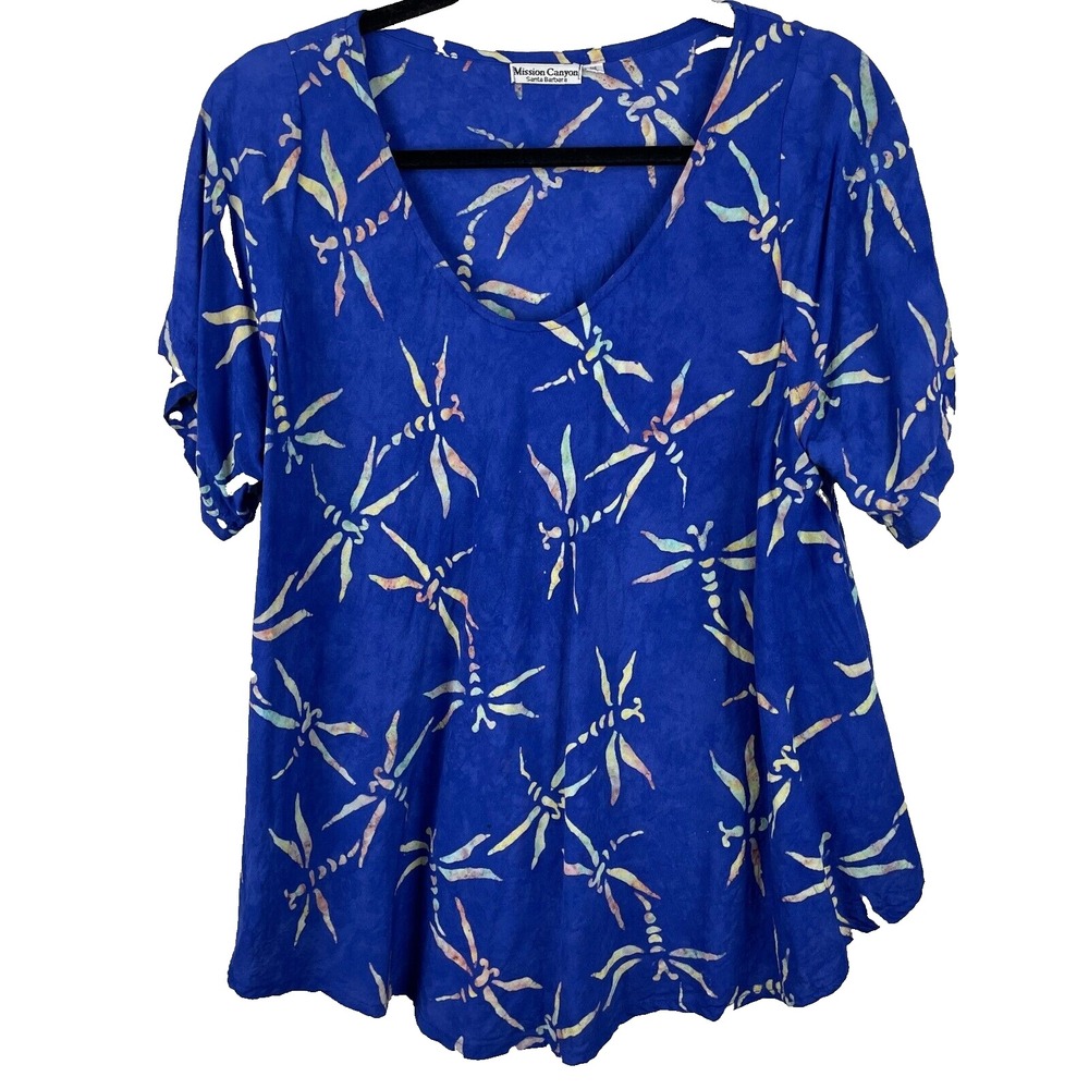 Mission Canyon Tunic Top One‎ Size Blue Dragon Fly  Artsy Beachy Flowy Blouse